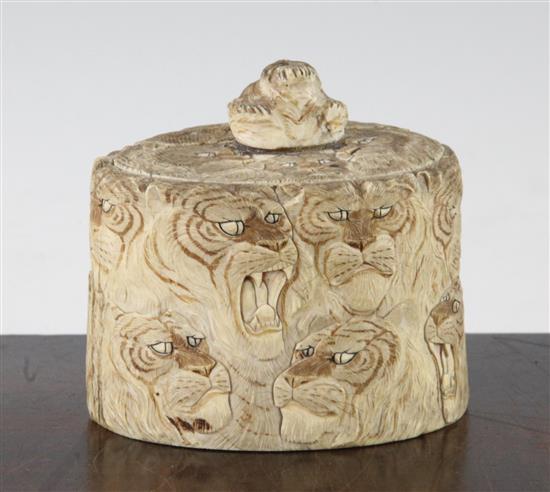 Japanese ivory tusk box and cover, Meiji period,(-)